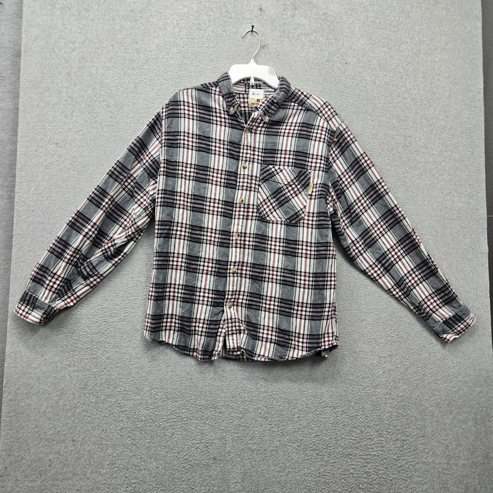 Woolrich Men Button Up Shirt L Gray Casual Shirt Plaid Flannel Shirt Grunge